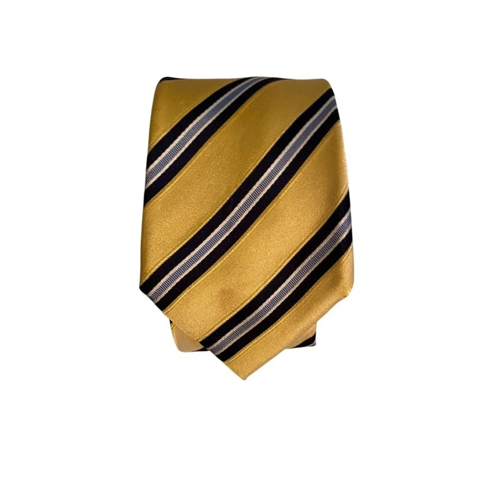 Banana Republic Mens Silk Tie Gold Navy Blue White Diagonal Striped RN54023